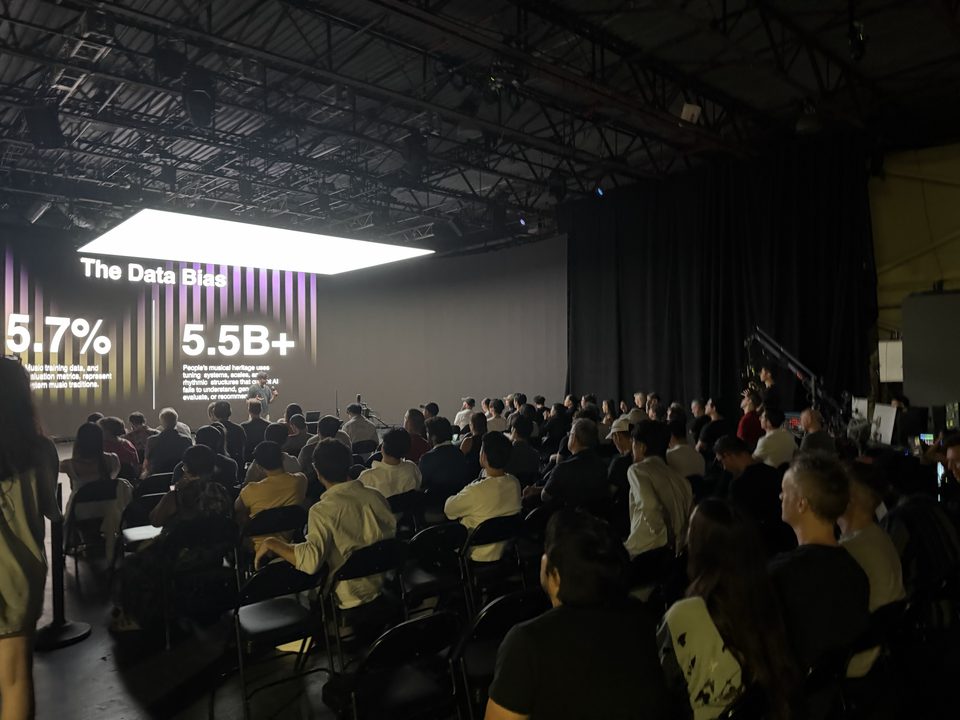 Creative AI NYC attendees watching a presentation at ZeroSpace